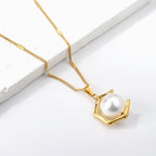 Pentagonal White Pearl Pendant Necklace