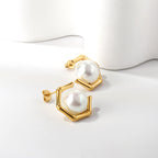 Pentagonal + White Pearl Earrings
