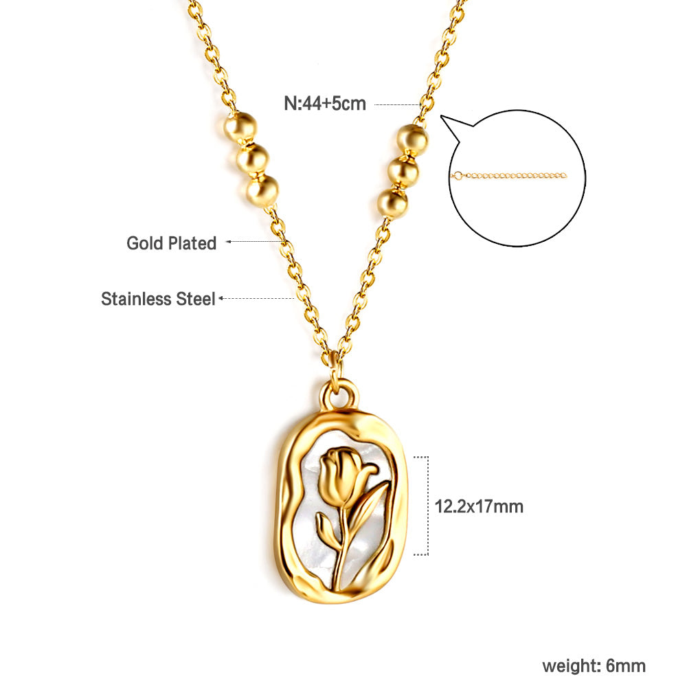 Lange ovale rozen- en witte schelphangerketting