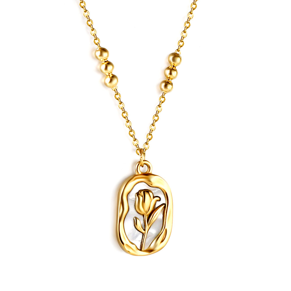 Lange ovale rozen- en witte schelphangerketting