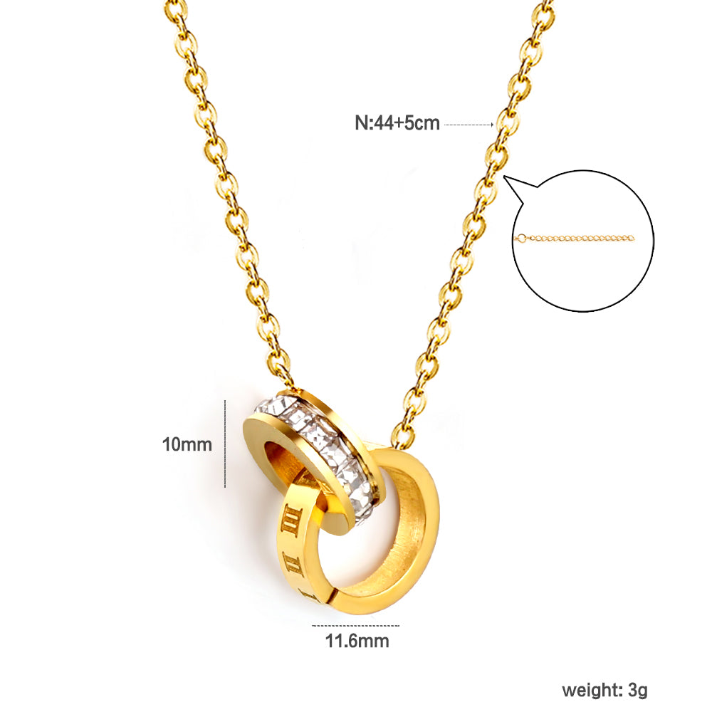 Dubbele cirkel diamant &amp; Romeinse cijfers ketting