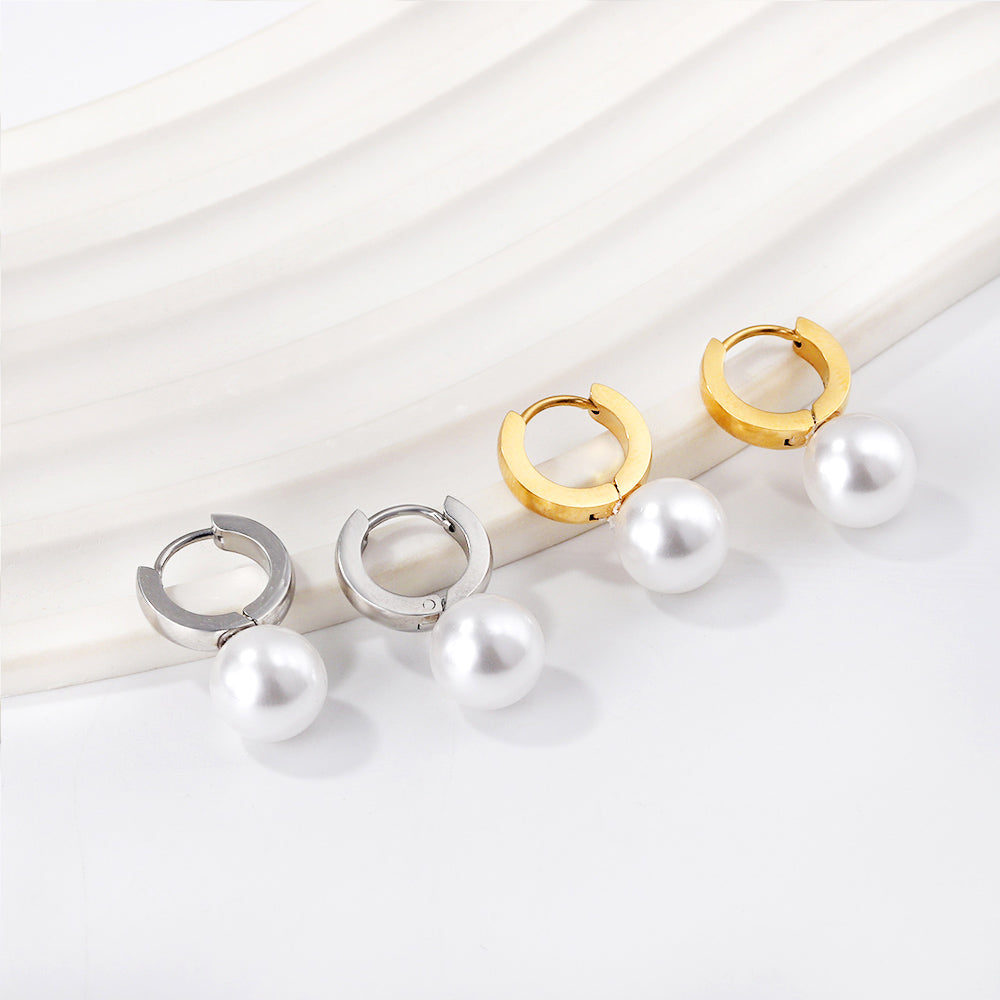 Circle with White Pearl Earrings