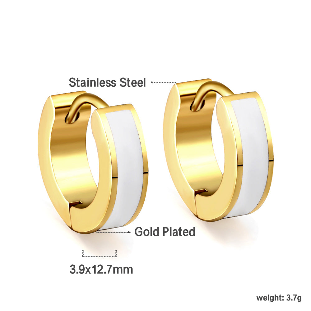 Boucles d'oreilles rondes en or avec huile blanche goutte à goutte