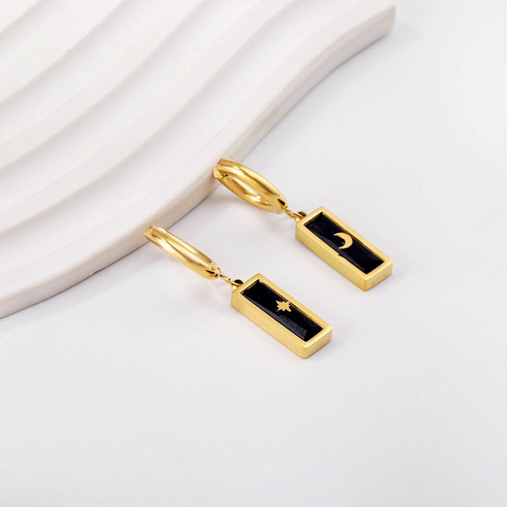 Cirkel Maan Ster Zwarte Zirkonia Oorbellen