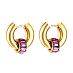 Purple Diamond Circle Earrings – gold-tone stainless steel design with purple gemstones, hypoallergenic and tarnish-resistant by The JCS Jewelry