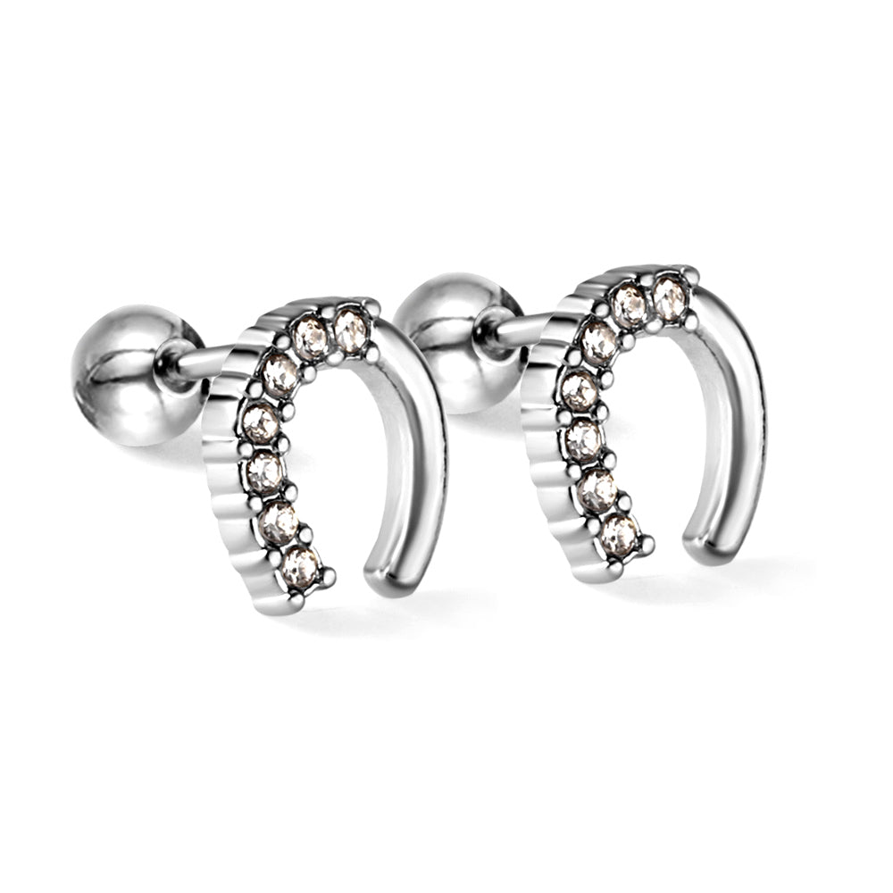 Gouden stalen planeet &amp; baan witte diamanten oorbellen