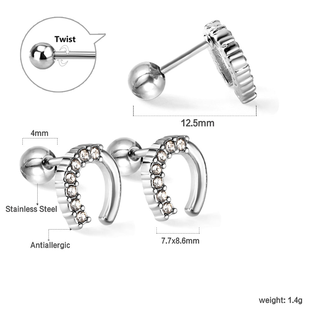 Gouden stalen planeet &amp; baan witte diamanten oorbellen