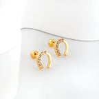 Gouden stalen planeet &amp; baan witte diamanten oorbellen