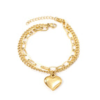Heart Charm Adjustable Bracelet in gold or rose gold-plated stainless steel, elegant 17.5×18.5mm heart charm design for women