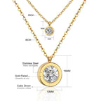 Double Layer CZ Crystal Pendant Necklace