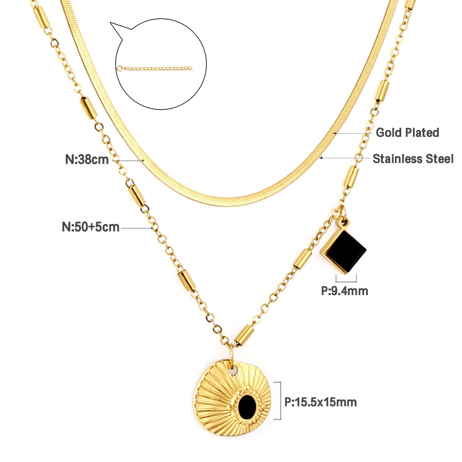 Dubbele laag schelp en zwarte druppelolie ketting