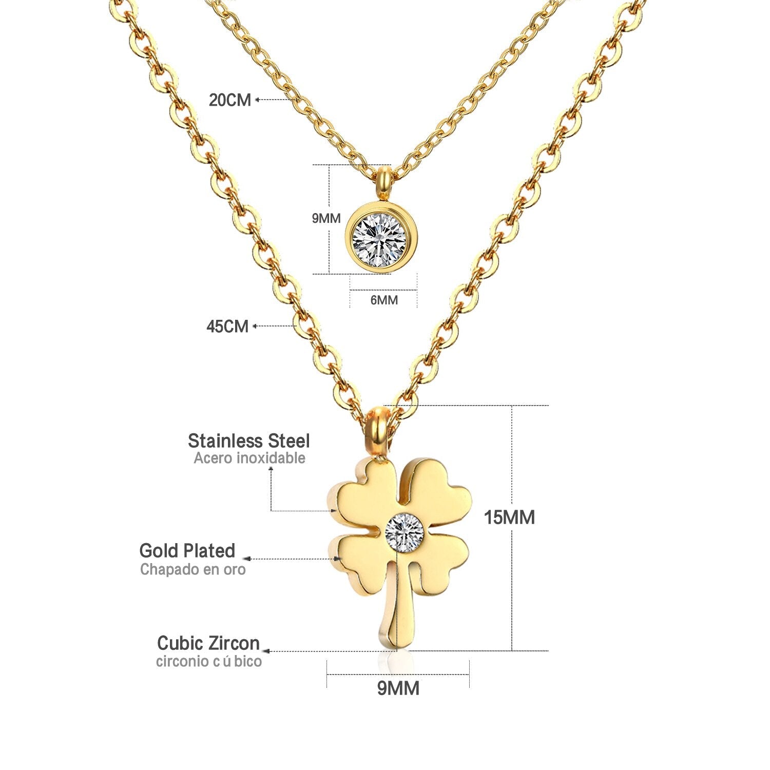 Dubbele laag CZ kristal hanger ketting 