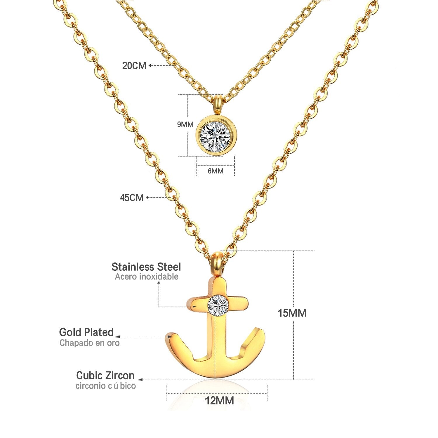 Dubbele laag CZ kristal hanger ketting 