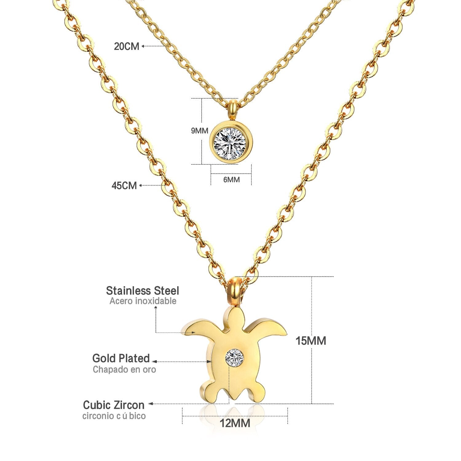 Dubbele laag CZ kristal hanger ketting 