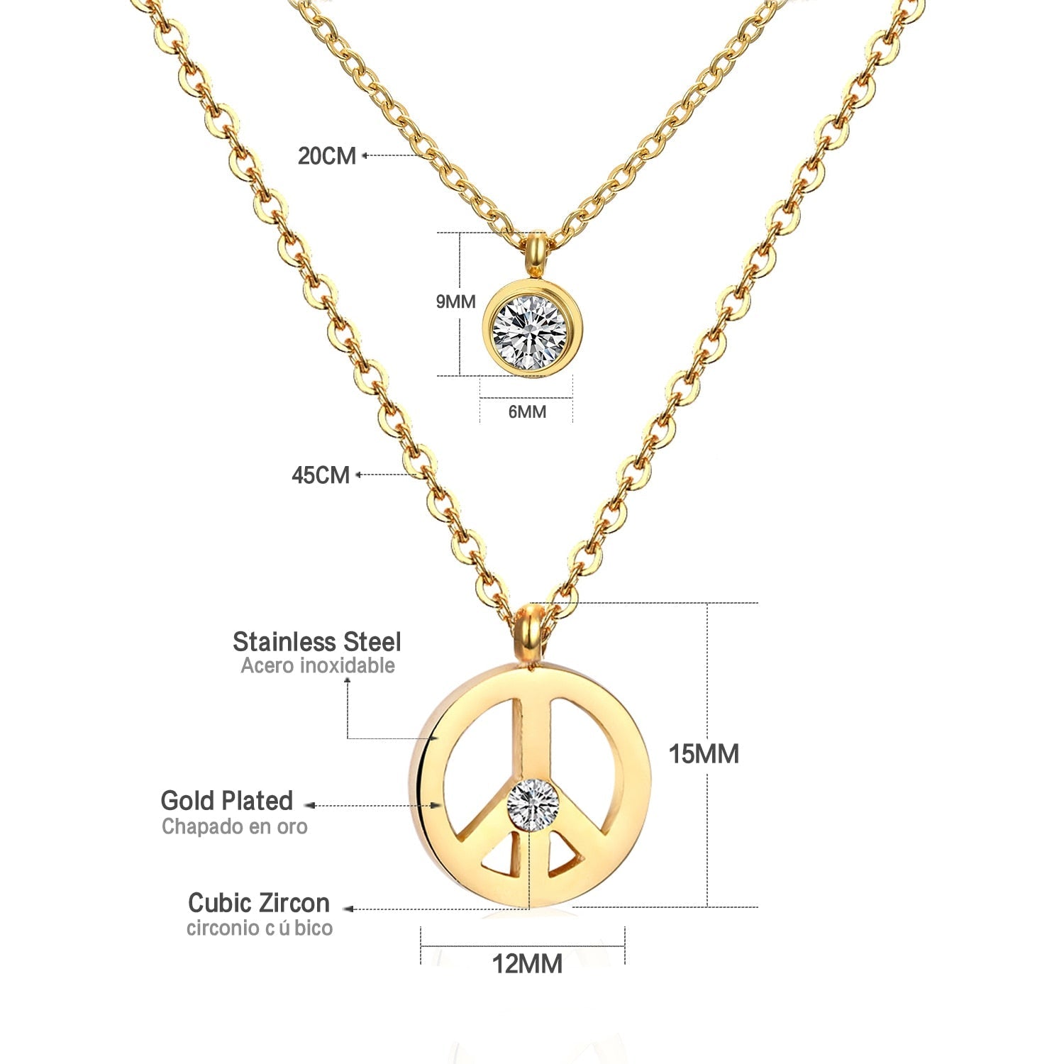 Dubbele laag CZ kristal hanger ketting 