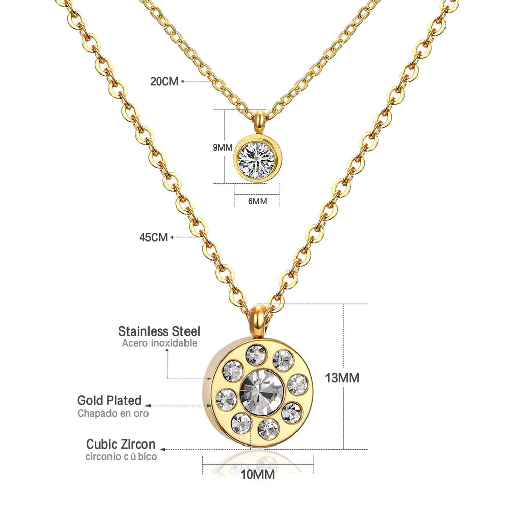 Double Layer CZ Crystal Pendant Necklace