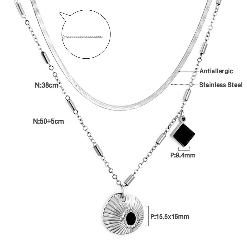 Double Layer Shell & Black Drip Oil Necklace