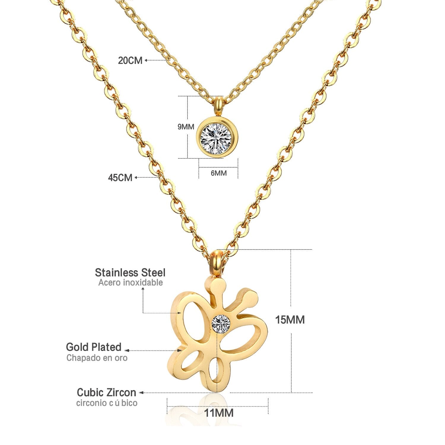 Dubbele laag CZ kristal hanger ketting 