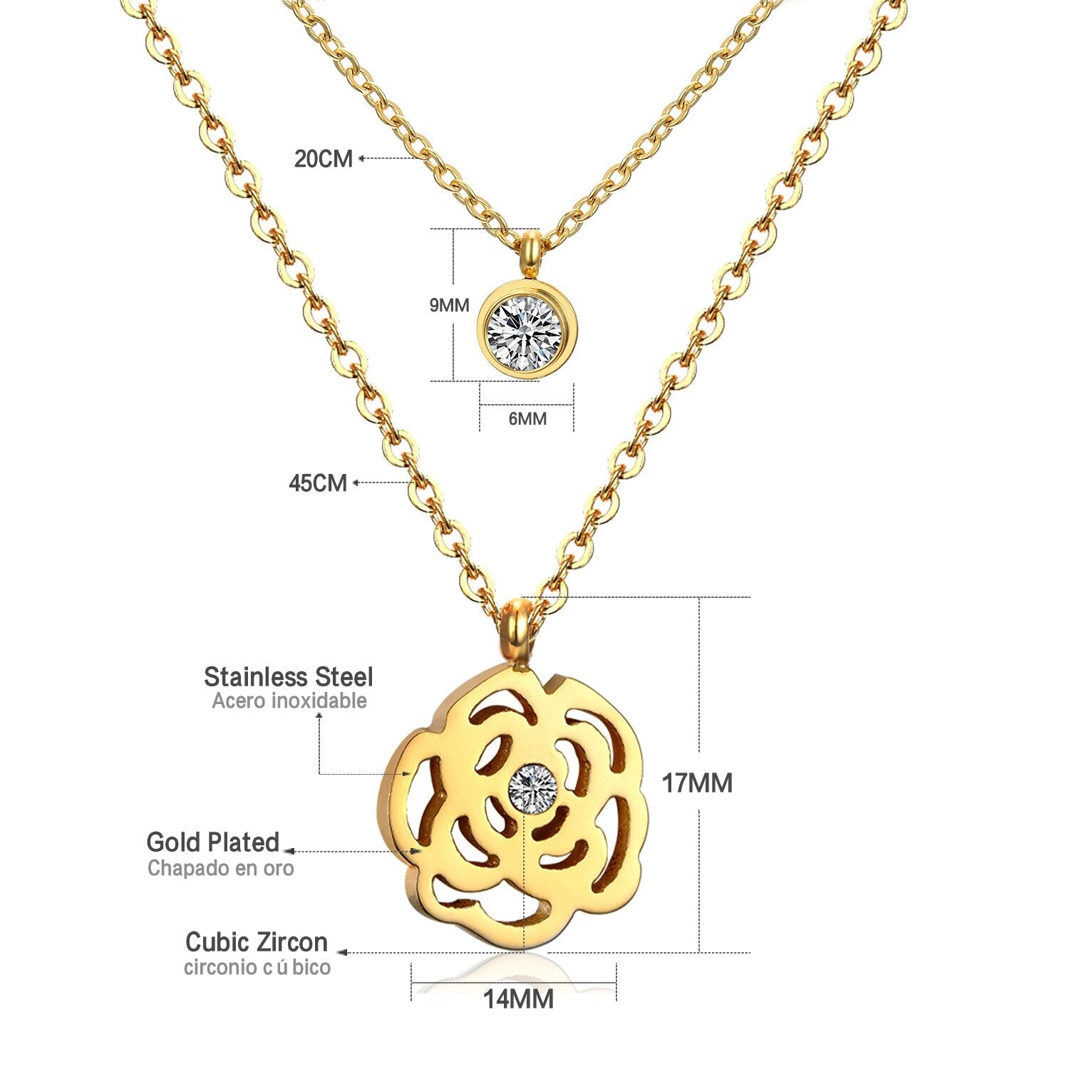 Dubbele laag CZ kristal hanger ketting 