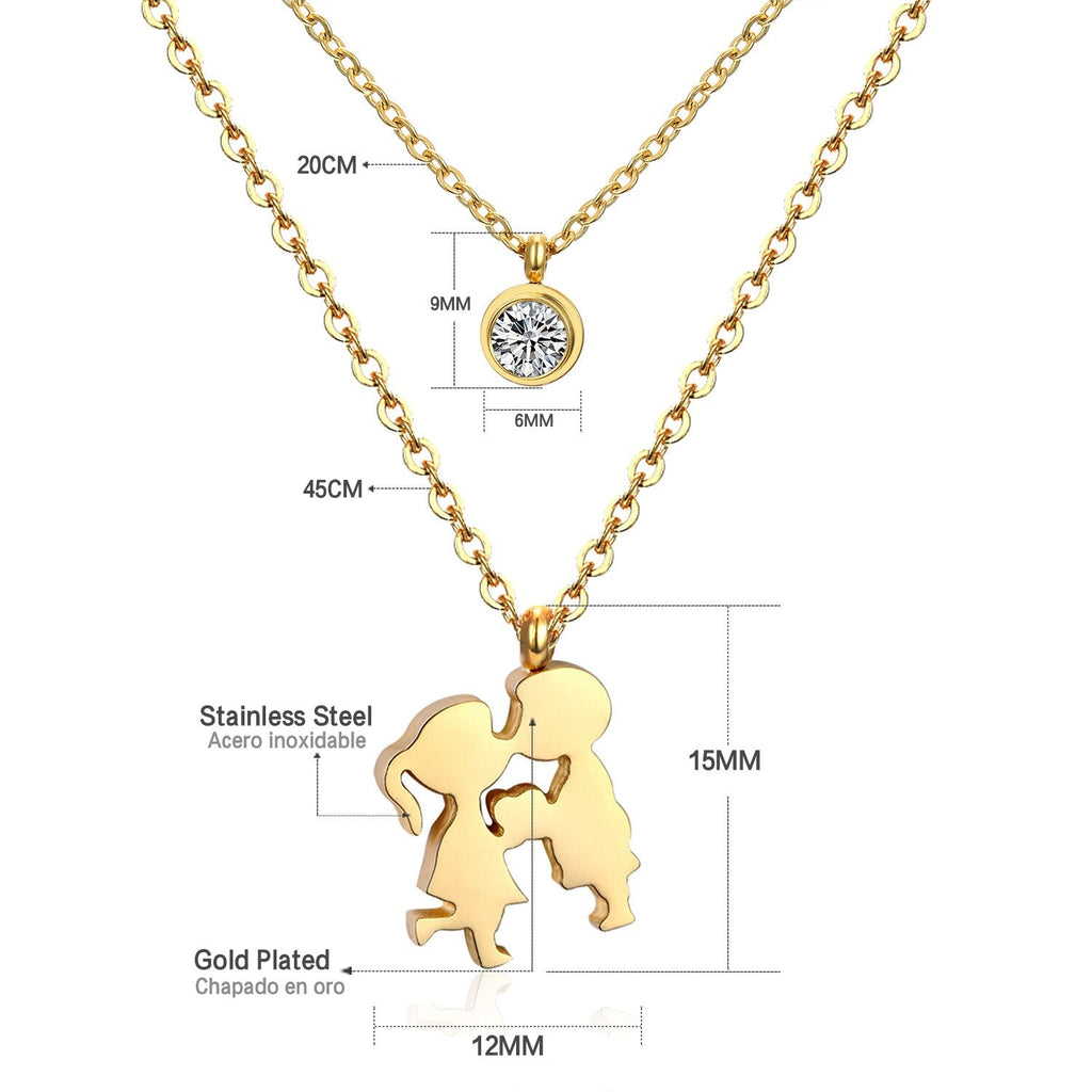 Double Layer CZ Crystal Pendant Necklace