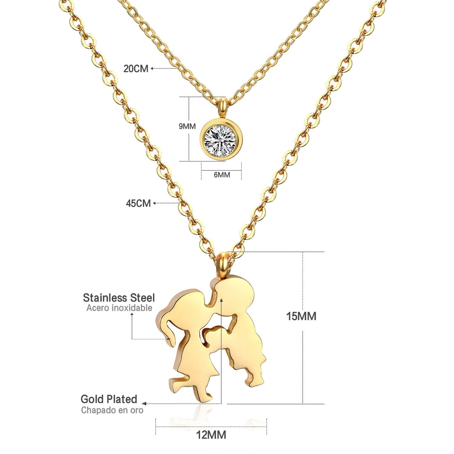 Dubbele laag CZ kristal hanger ketting 