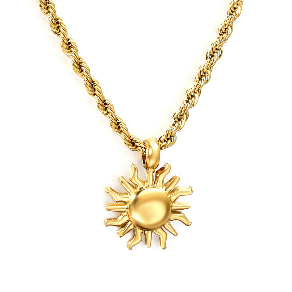 Collier pendentif soleil en acier inoxydable