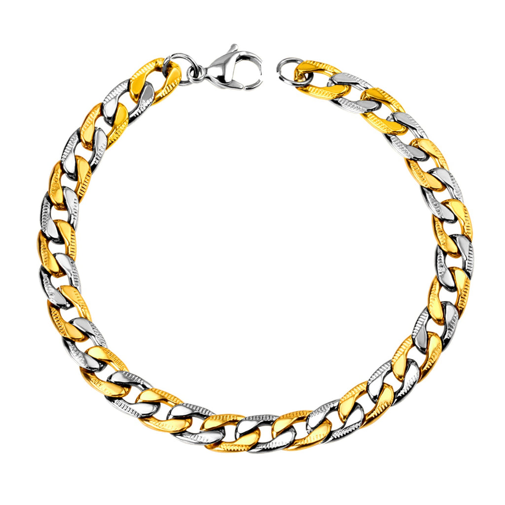 8mm Stainless Steel Stripe Bracelet Bangle in gold or rose gold-plated stainless steel, unisex modern design for men and women
