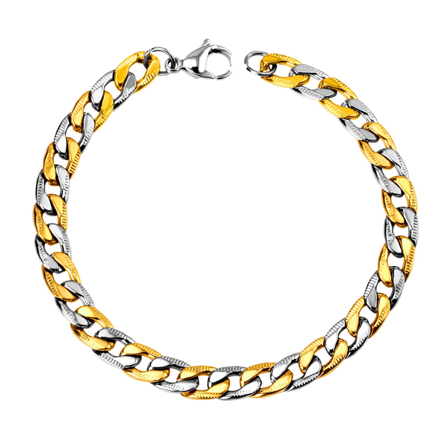 8mm Stainless Steel Stripe Bracelet Bangle in gold or rose gold-plated stainless steel, unisex modern design for men and women
