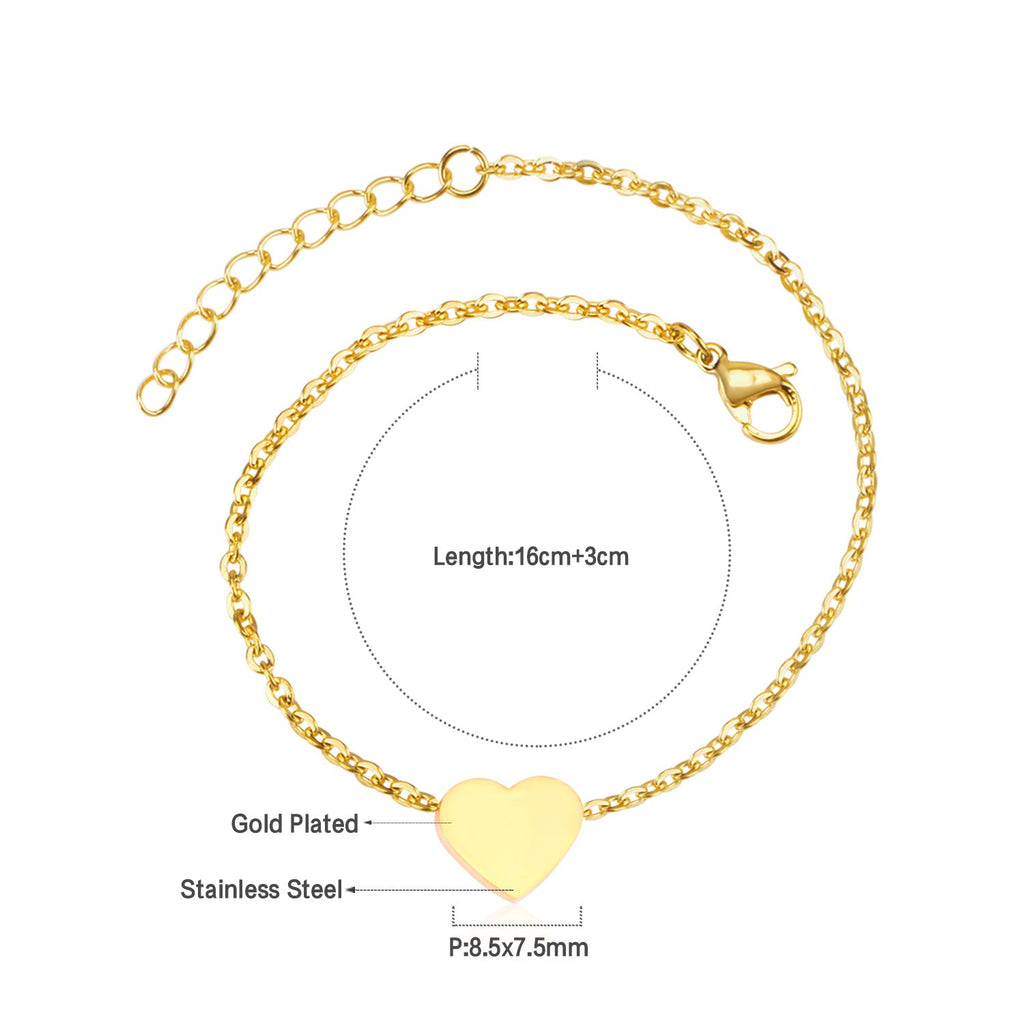 Bracelet en acier inoxydable avec breloque en forme de cœur