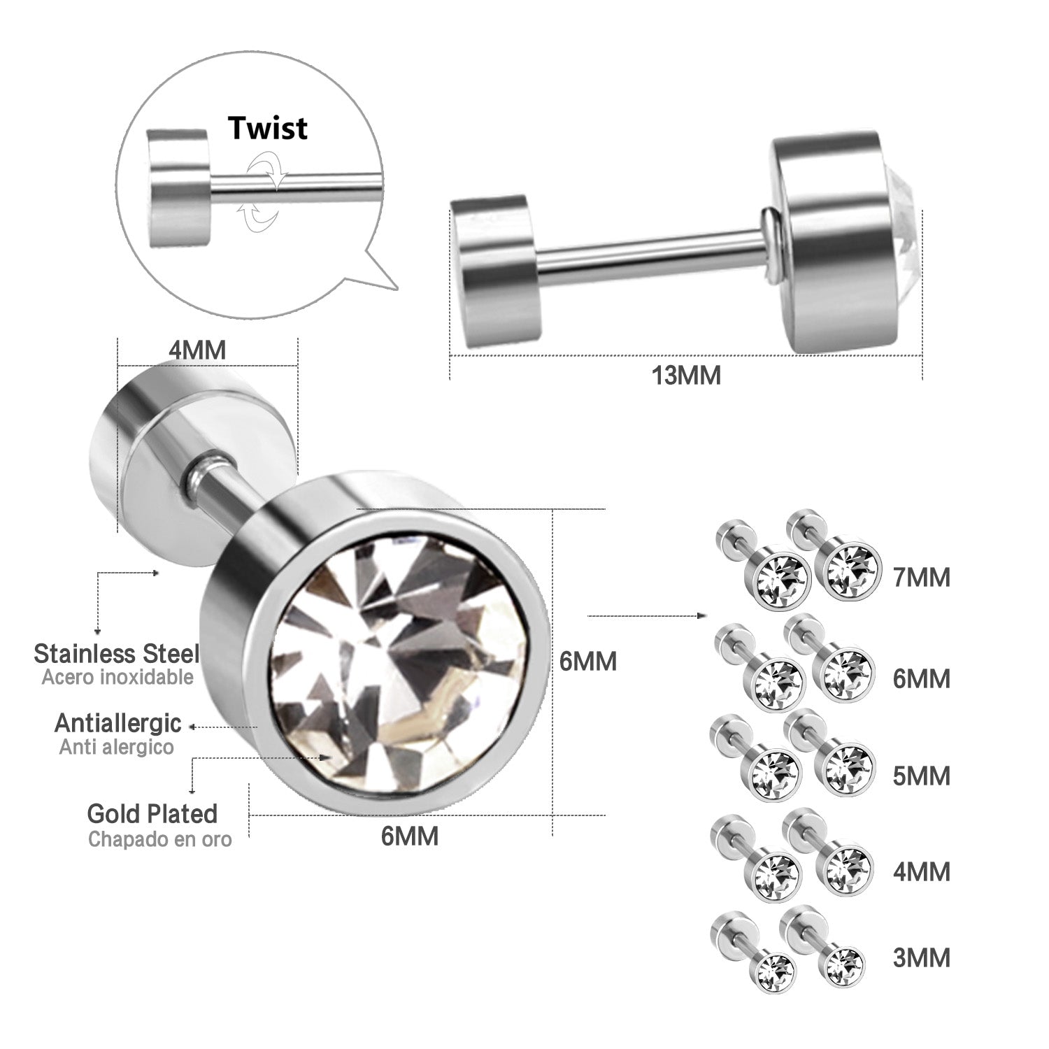 Cilindrische witte diamantschroefpluggen