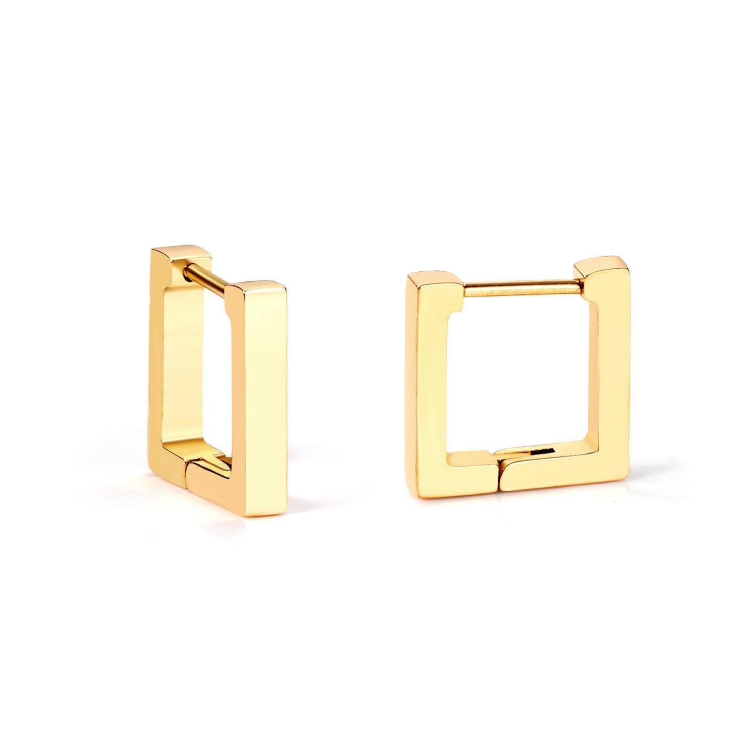 Gold stainless steel square and rectangle geometric hoop earrings for women by The JCS Jewelry