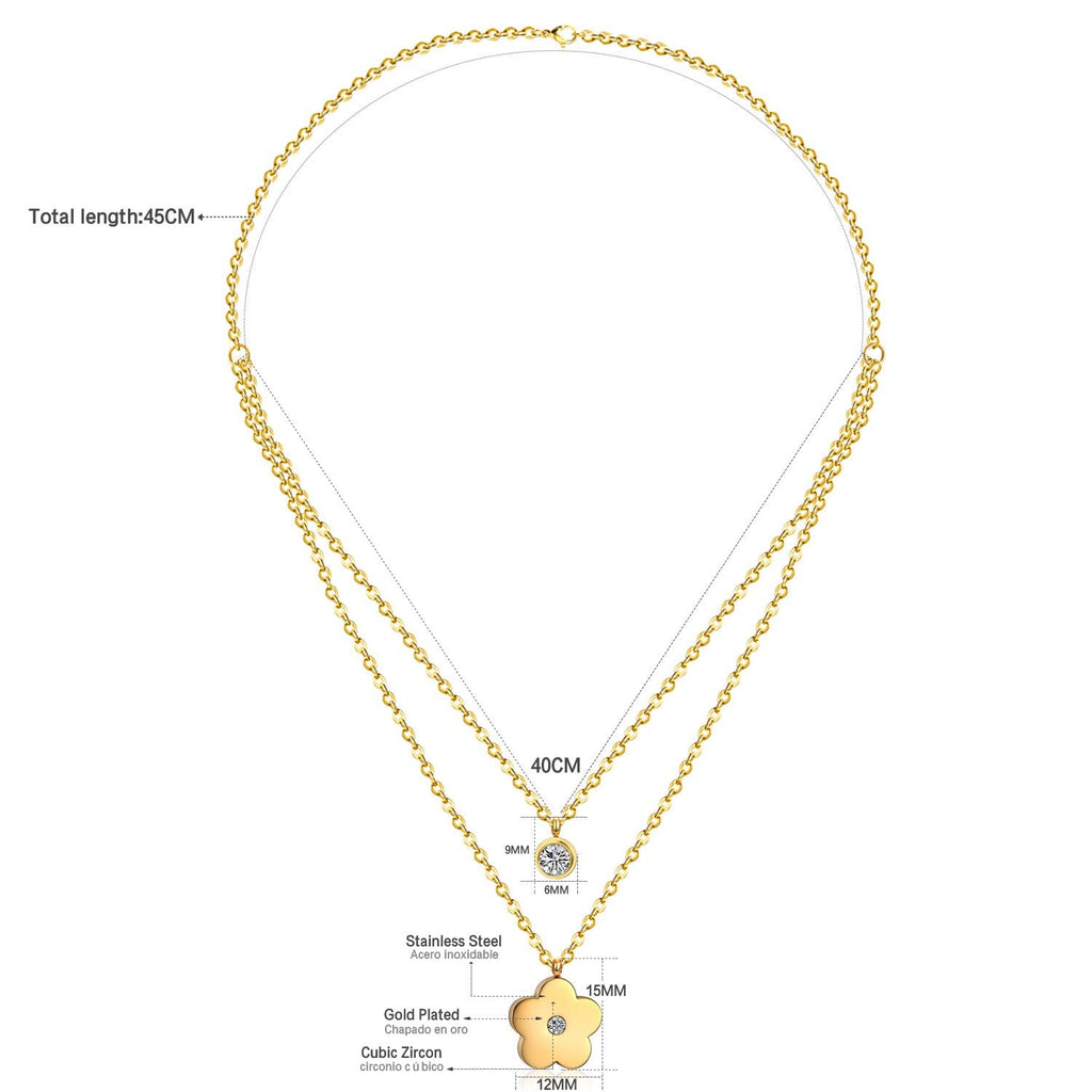 Double Layer CZ Crystal Pendant Necklace