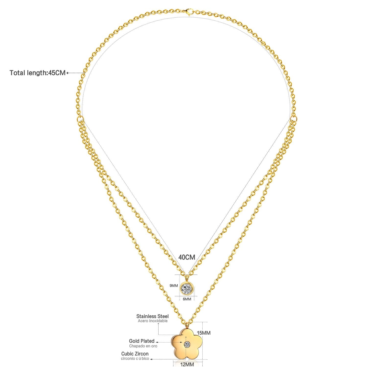 Dubbele laag CZ kristal hanger ketting 