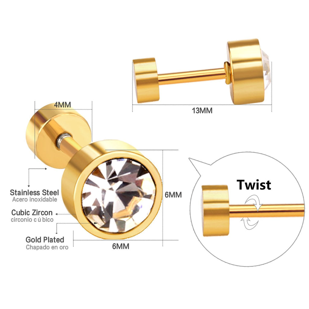 Set van 12 paar gouden oorbellen met schroefdeksel en zirkonia 