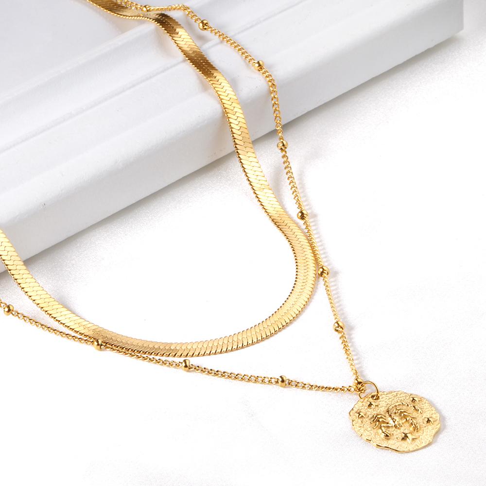 Meerlaagse platte ketting met schorpioenhanger 