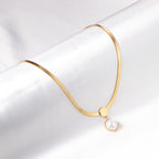 Flat Snake Chain Pearl Pendant Necklace