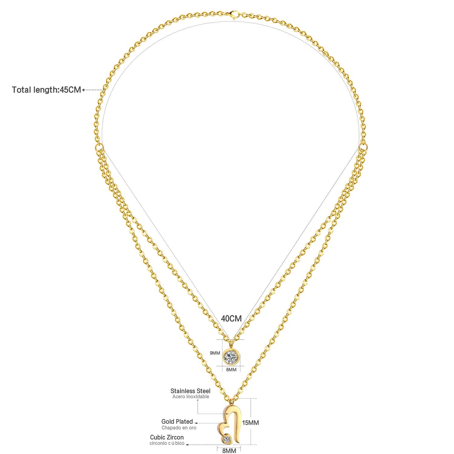 Hart &amp; Ronde Zirkonia Meerlaagse Ketting 