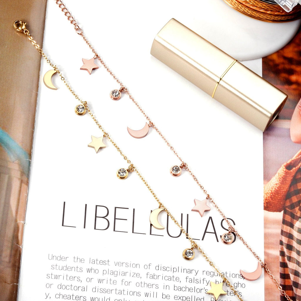 Moon Star Cubic Zirconia Pendant Bracelet