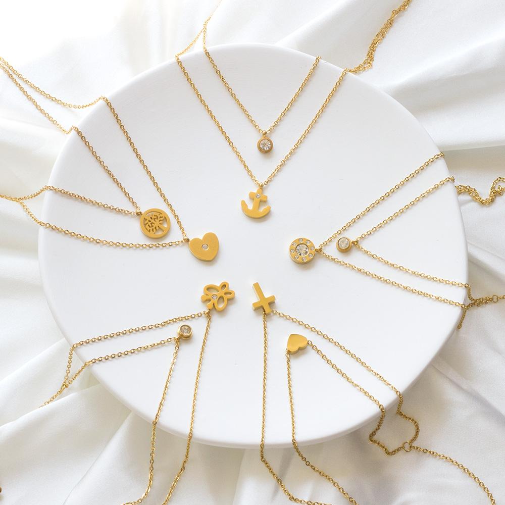 Dubbele laag CZ kristal hanger ketting 