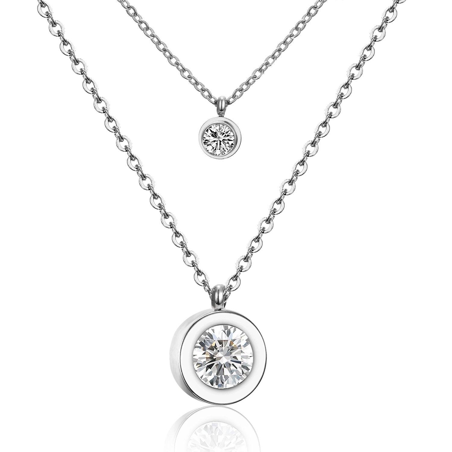 Stainless Steel Double-Layer Round Pendant Necklace