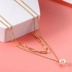 Double Chain Pearl Pendant Necklace