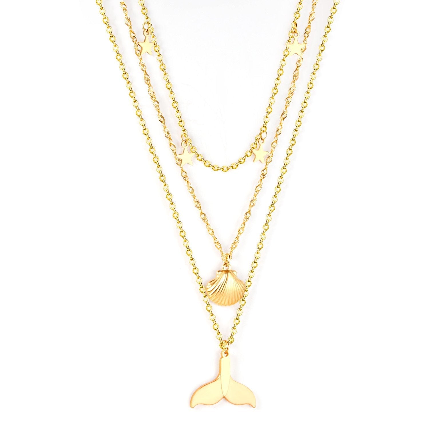 Schelpvisstaart &amp; Ster Meerlaagse Ketting