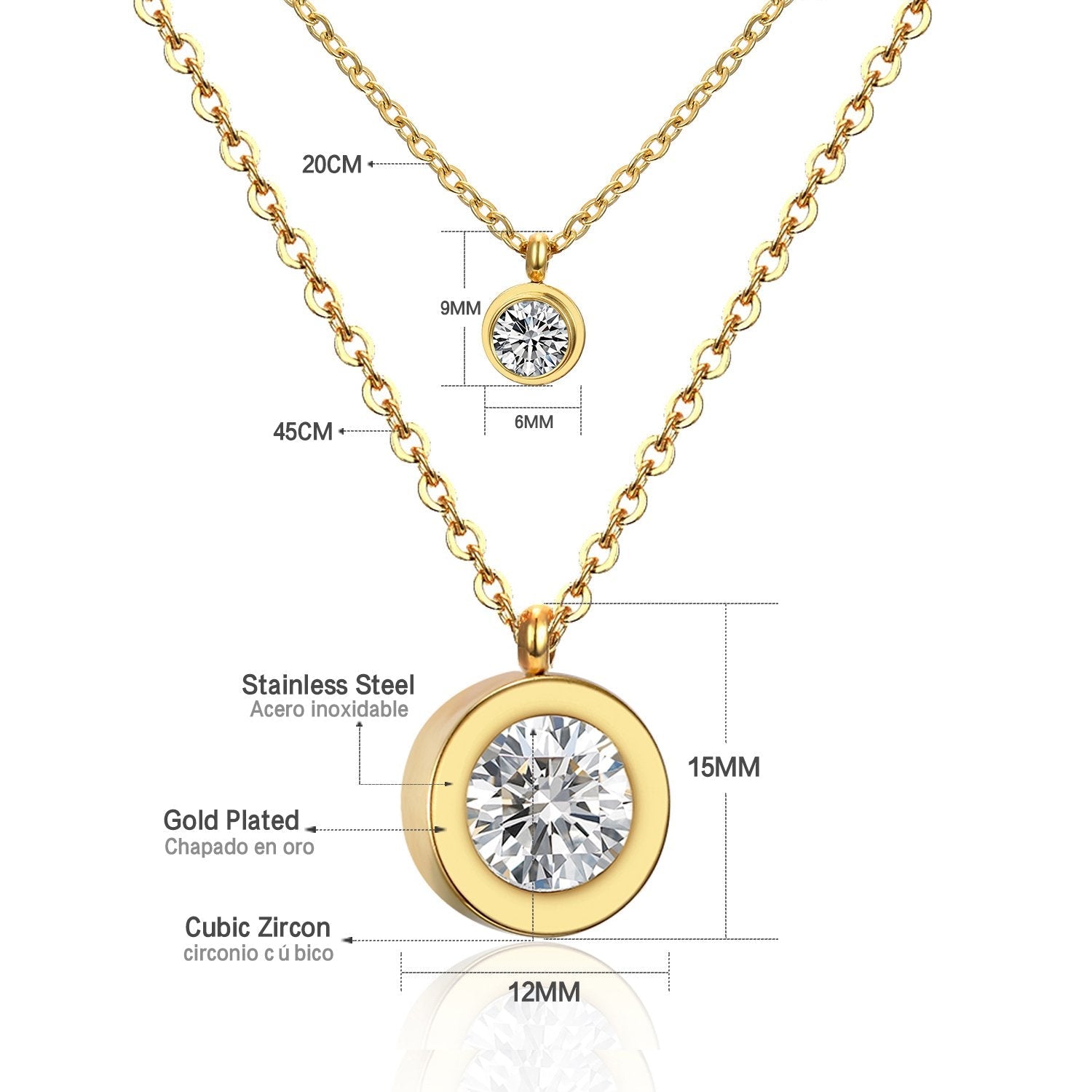 Stainless Steel Double-Layer Round Pendant Necklace