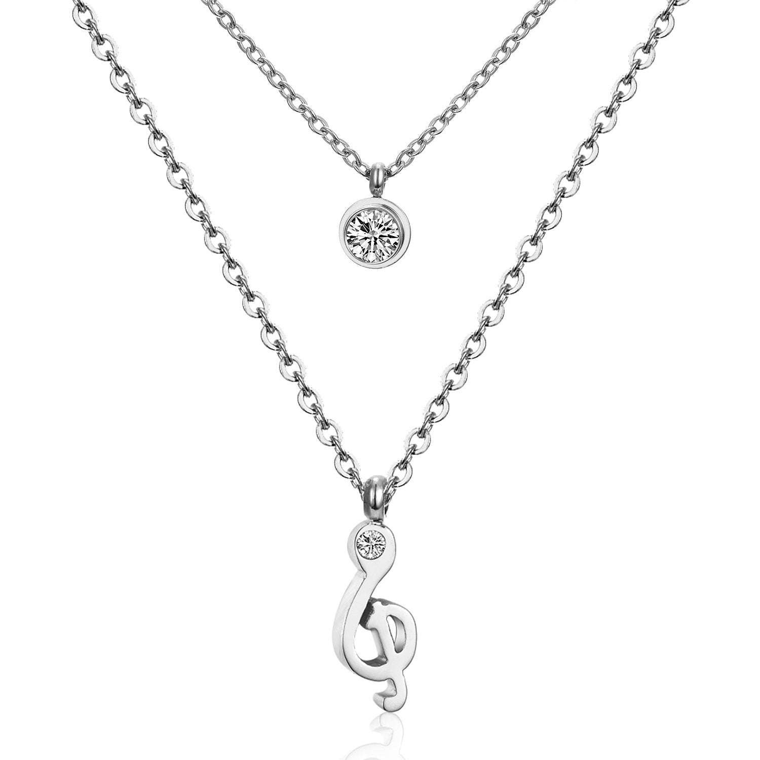 Dubbele ketting met ronde zirkonia hanger 