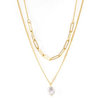 Double Chain Pearl Pendant Necklace