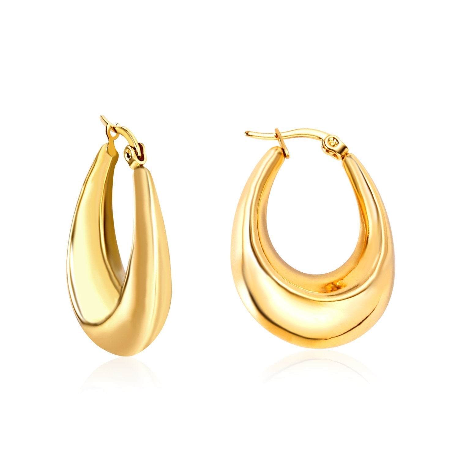 Korean style smooth big gold stainless steel circle hoop earrings for women by The JCS Jewelry
