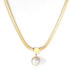 Flat Snake Chain Pearl Pendant Necklace