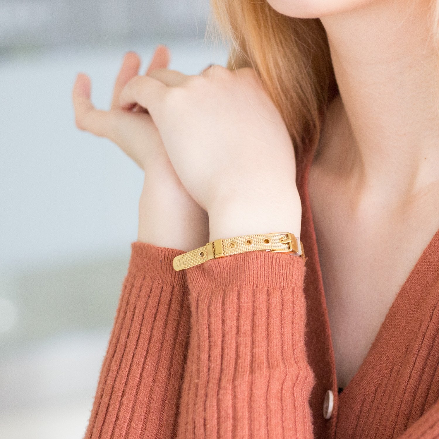 Gouden mesh horlogeband