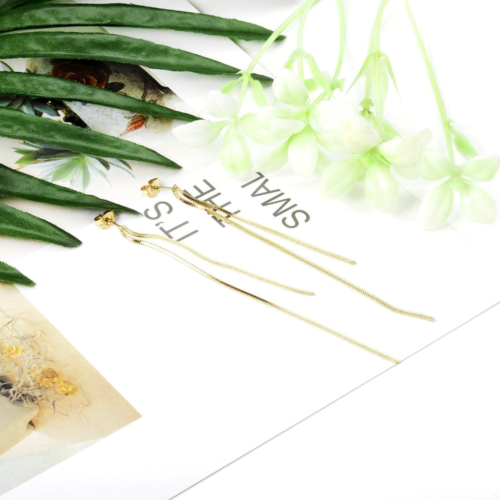 Gold Color Simple Long Tassel Earrings