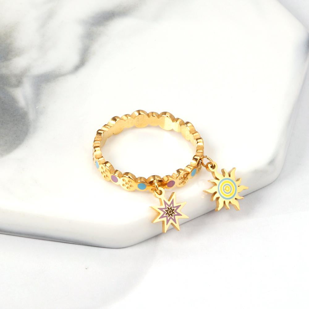 Bague décorative Y2K colorée et dorée 